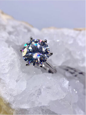 Adjustable Moissanite Ring 5 Ct Brilliant Round Cut Solitaire GRA 925 Silver